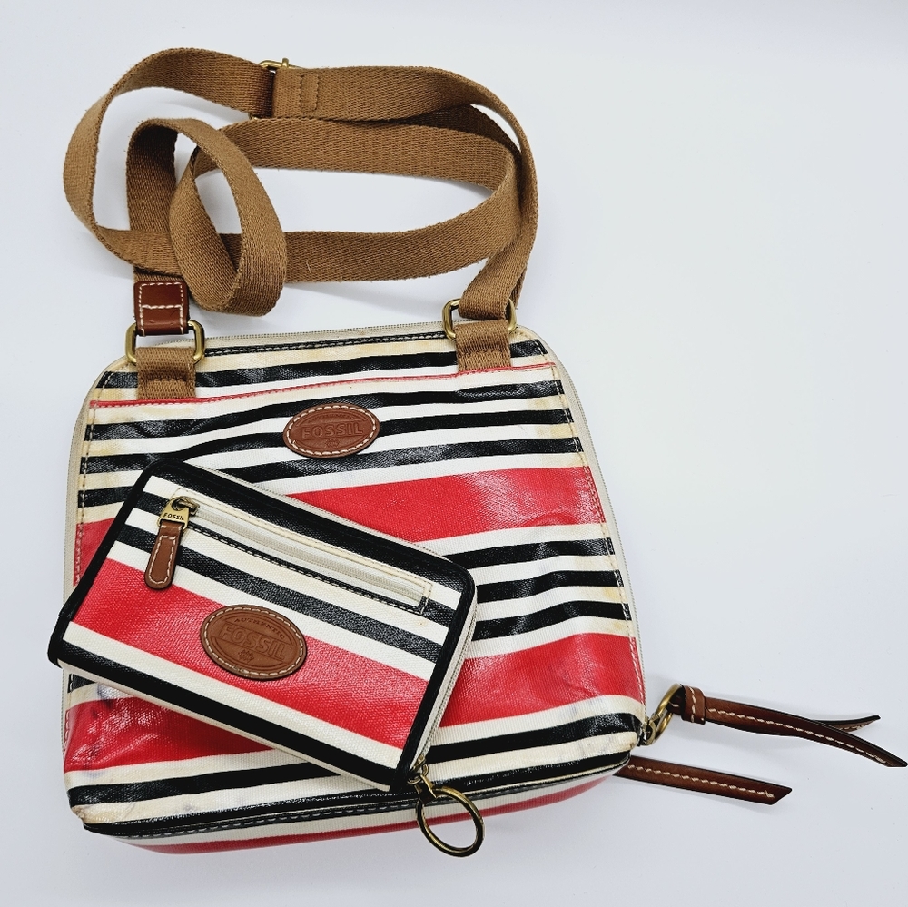 FOSSIL | coated canvas multicoloured striped crossbody & wallet set